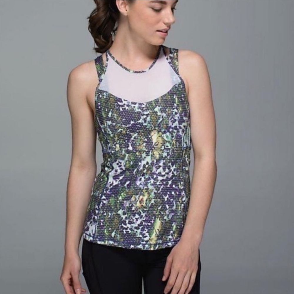 LULULEMON Purple/Green “Running in the City” Racerback Floral Tank Top Size 4